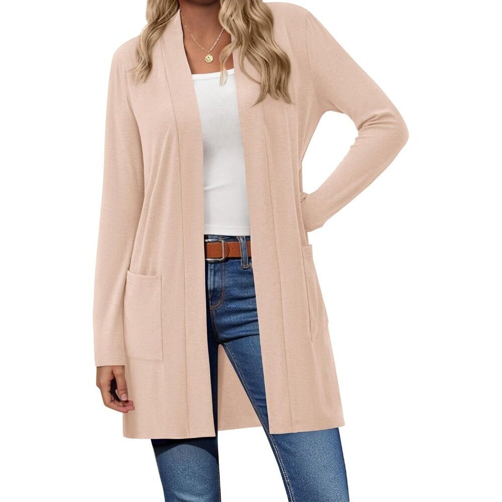 Long Cardigan Women Lightweight Fall Casual Open Front Pockets - Picture 6 of 6